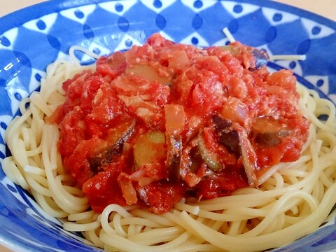 なすとツナのパスタ☆自家製トマトソースで
